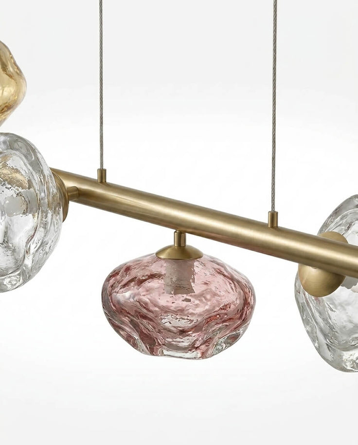 Çok Renkli Amorf Camlı Lineer Gold Sarkıt Avize - 5 Işıklı