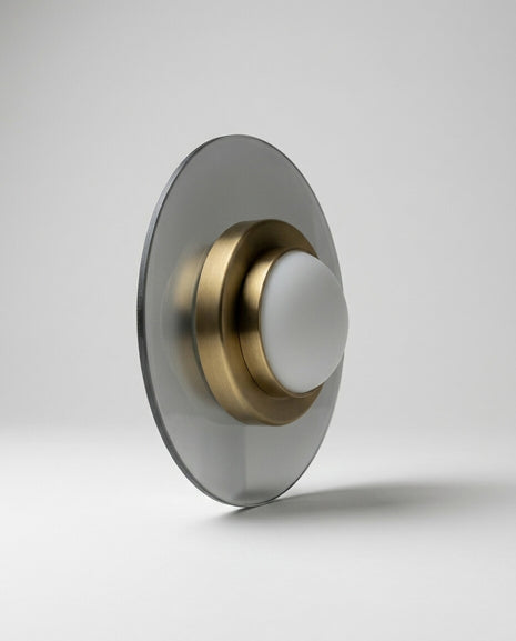 Şeffaf Cam Diskli Gold Opal Duvar Apliği - Modern Geometrik