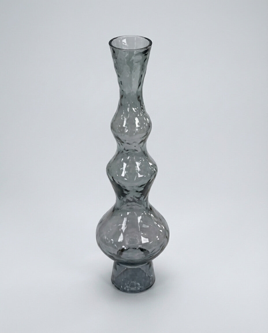 Akışkan Dalga Efektli İnce Uzun Totem Vazo (Gümüşi Füme)