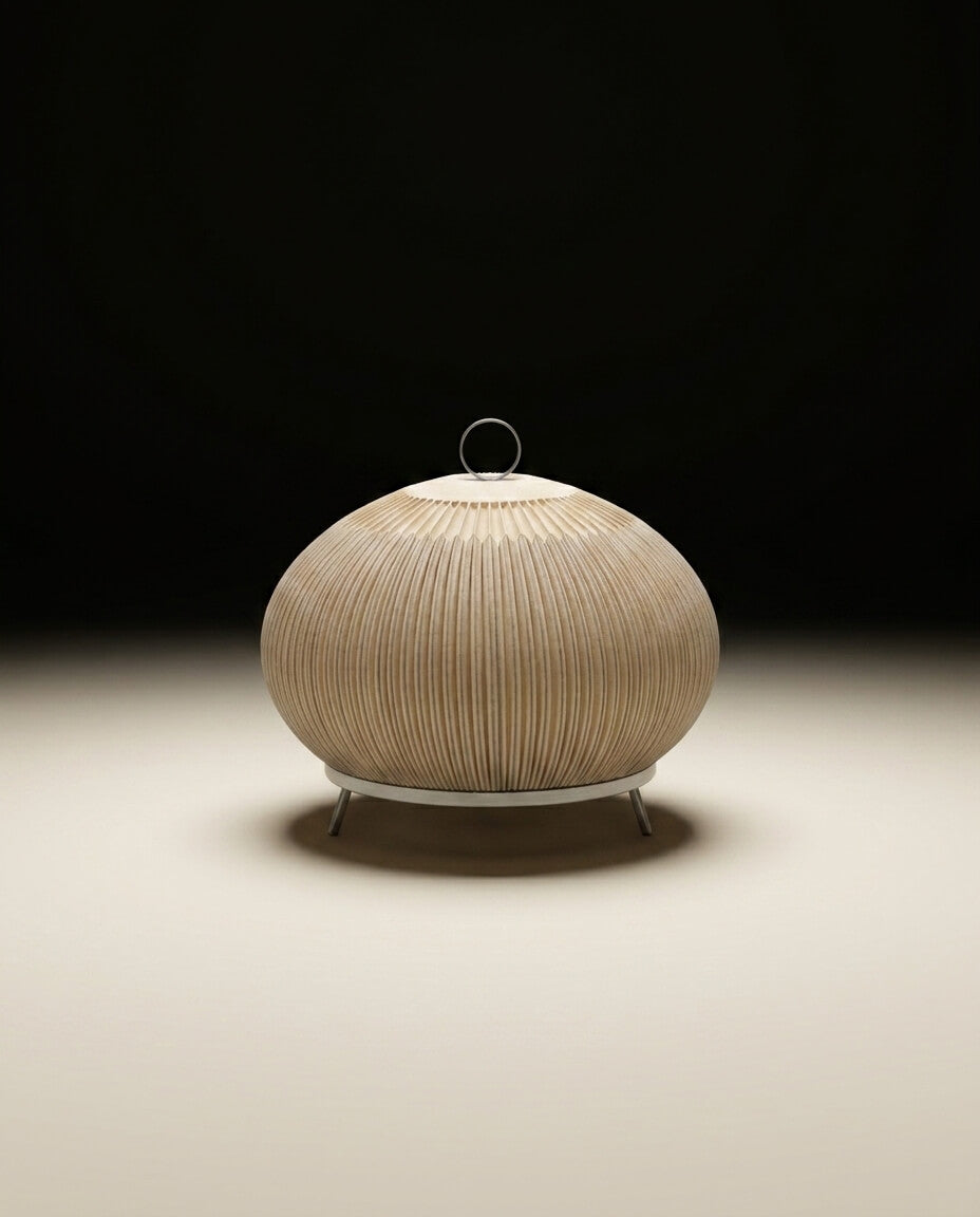 Mid-Century Modern Akordeon Dokulu Küresel Masa Lambası