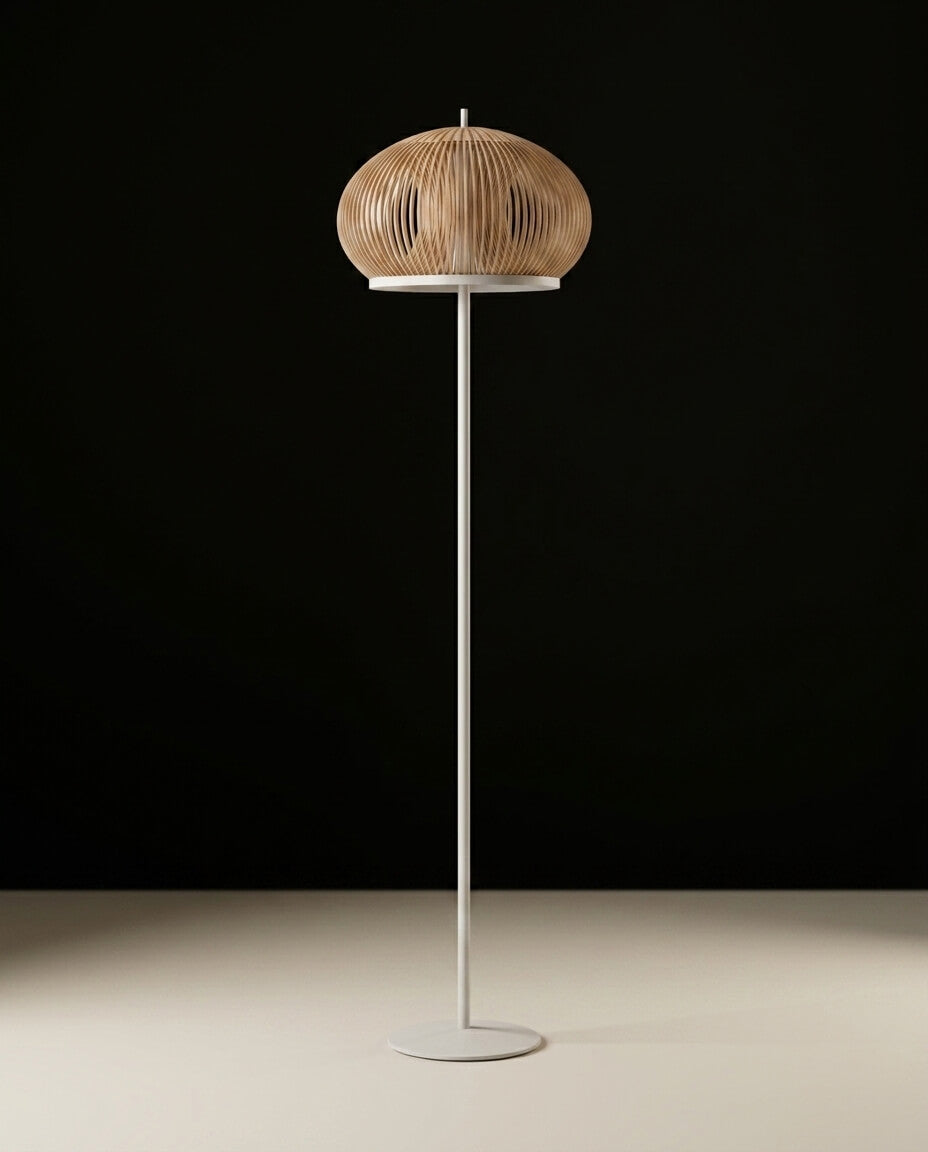 Mid-Century Modern Dikey Izgaralı Beyaz Lambader