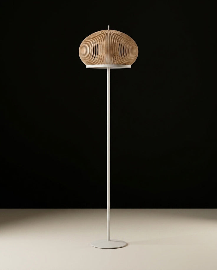 Mid-Century Modern Dikey Izgaralı Beyaz Lambader