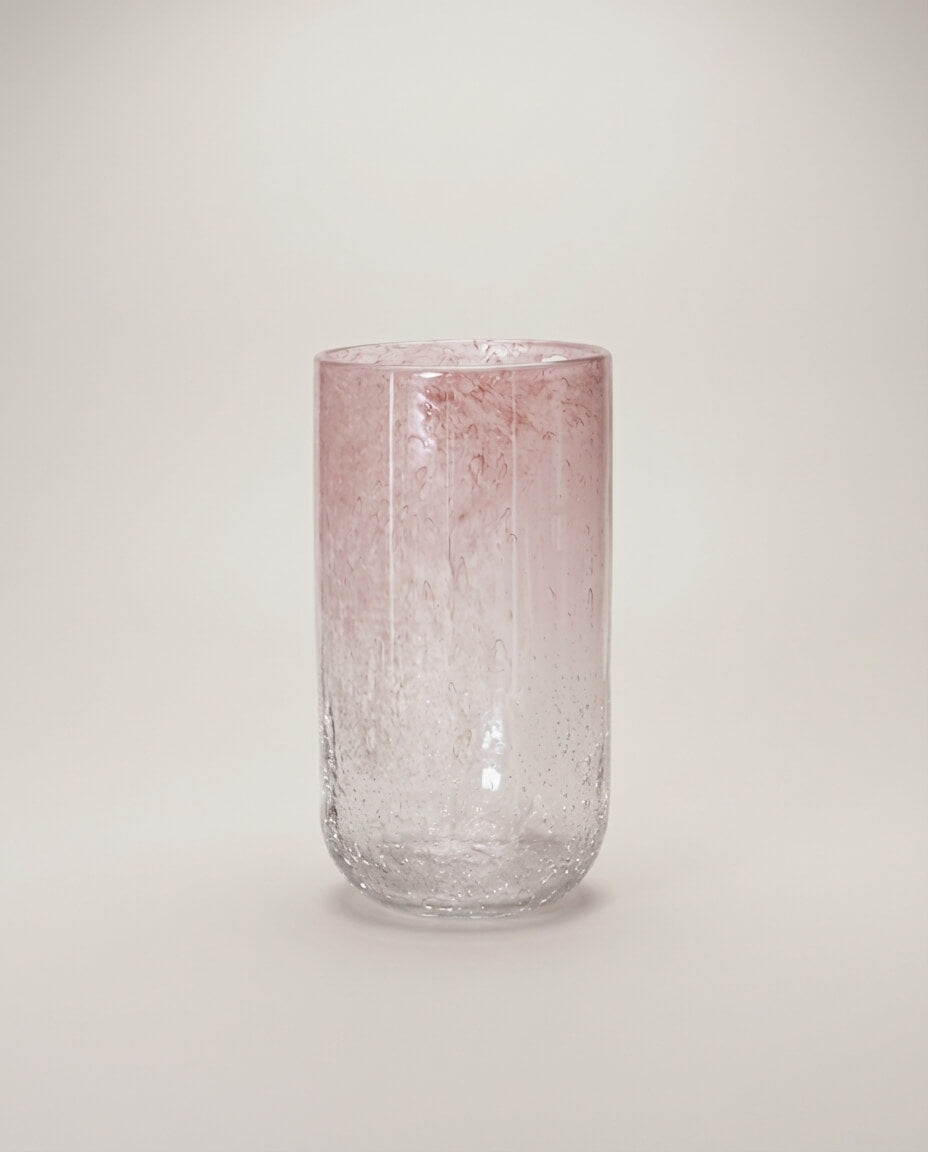 Pastel Pembe ve Şeffaf Geçişli Dokulu Cam Vazo