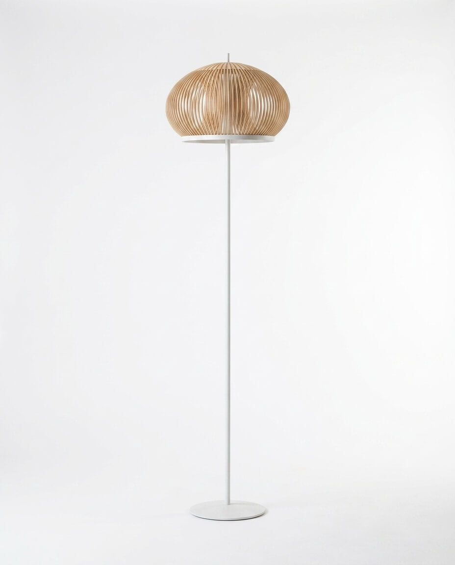 Mid-Century Modern Dikey Izgaralı Beyaz Lambader