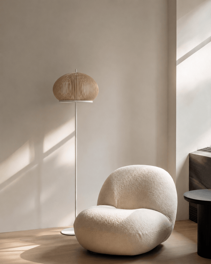 Mid-Century Modern Dikey Izgaralı Beyaz Lambader