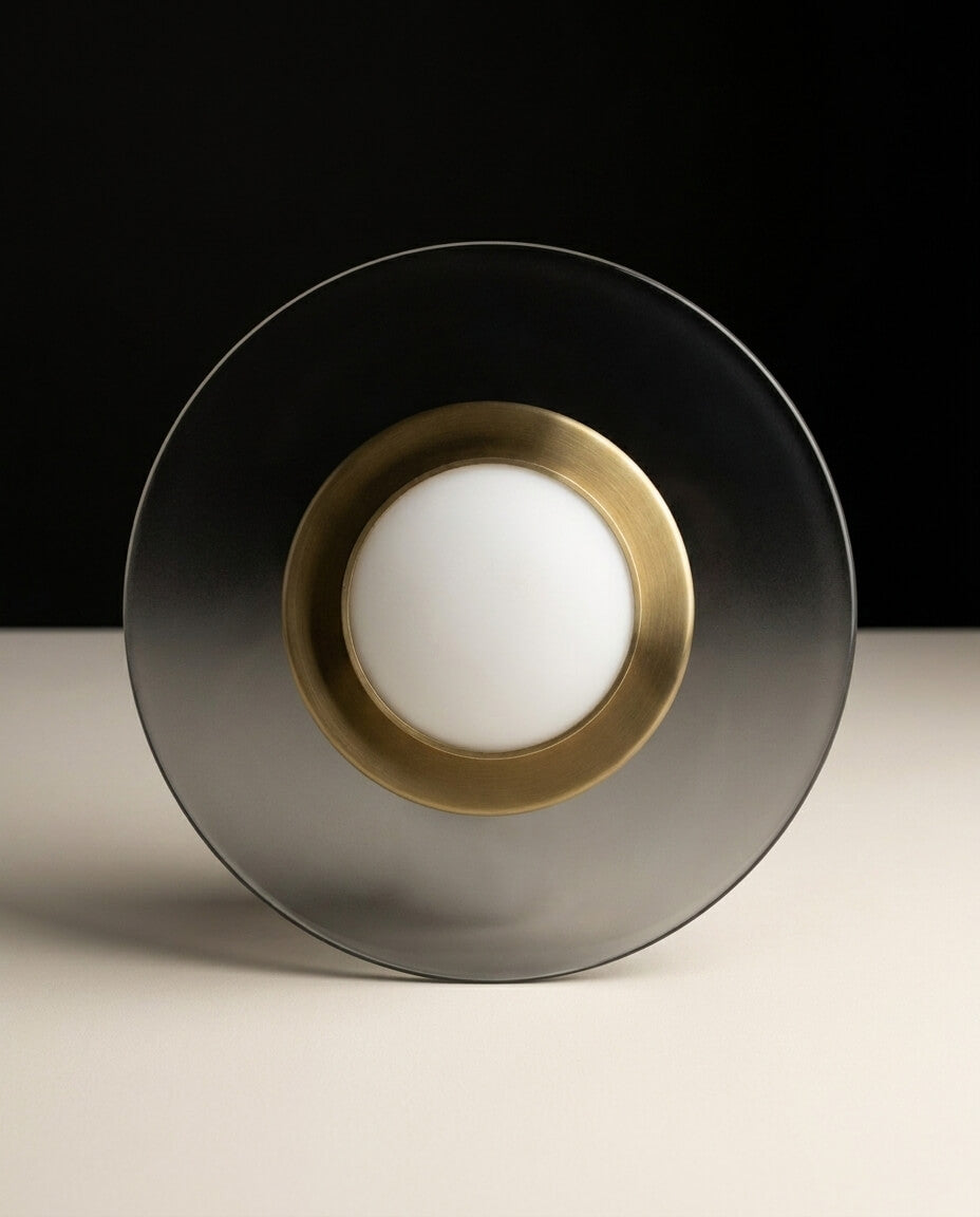 Şeffaf Cam Diskli Gold Opal Duvar Apliği - Modern Geometrik