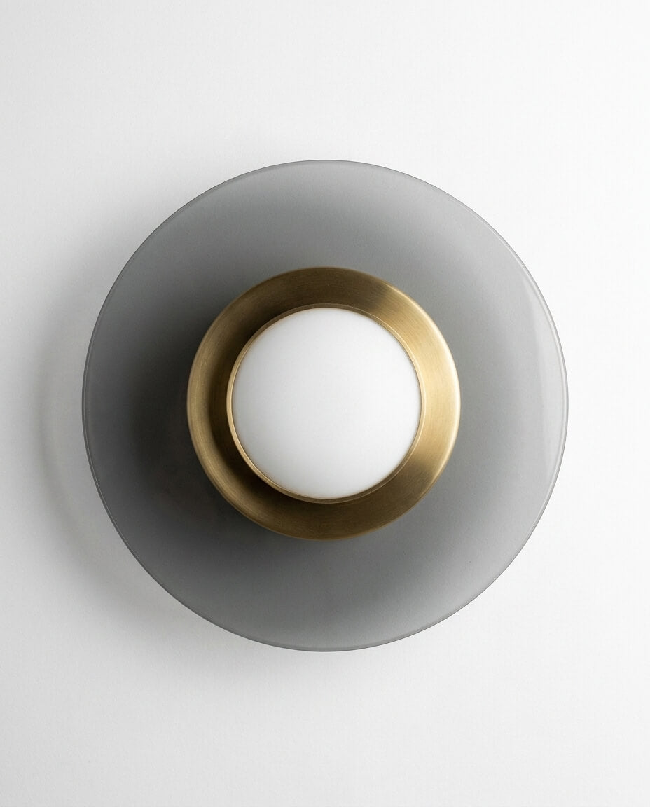 Şeffaf Cam Diskli Gold Opal Duvar Apliği - Modern Geometrik